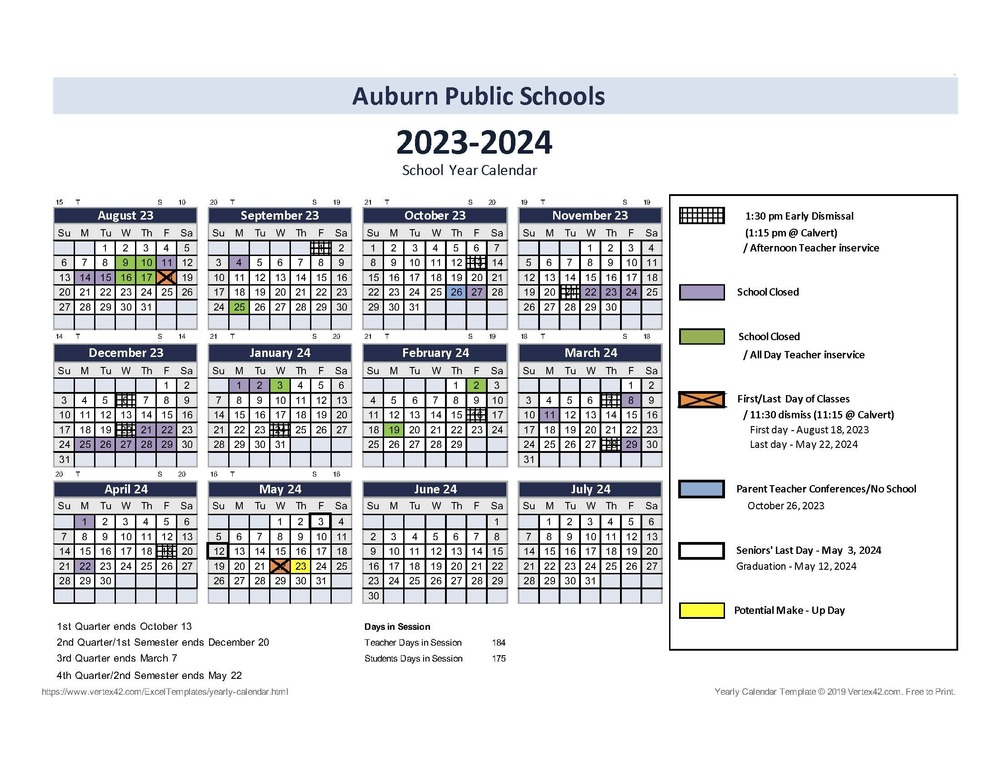 Auburn Public Schools Calendar 2023 and 2024 - PublicHolidays.com