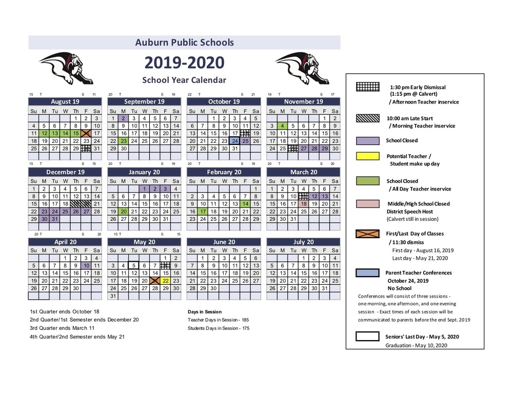 2019 - 2020 Updated School Year Calendar