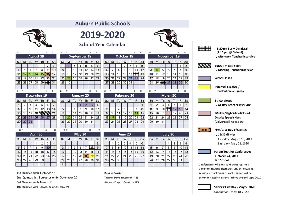 2019 2020 Updated School Year Calendar Auburn Public Schools