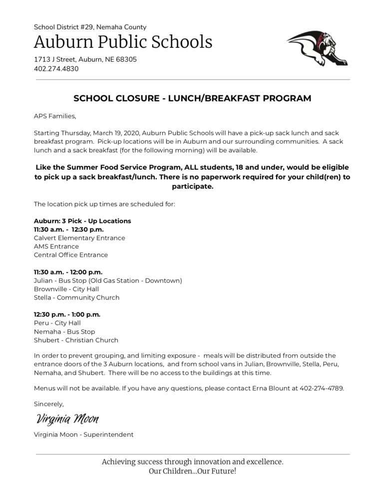 Lunch/Breakfast Program Letter