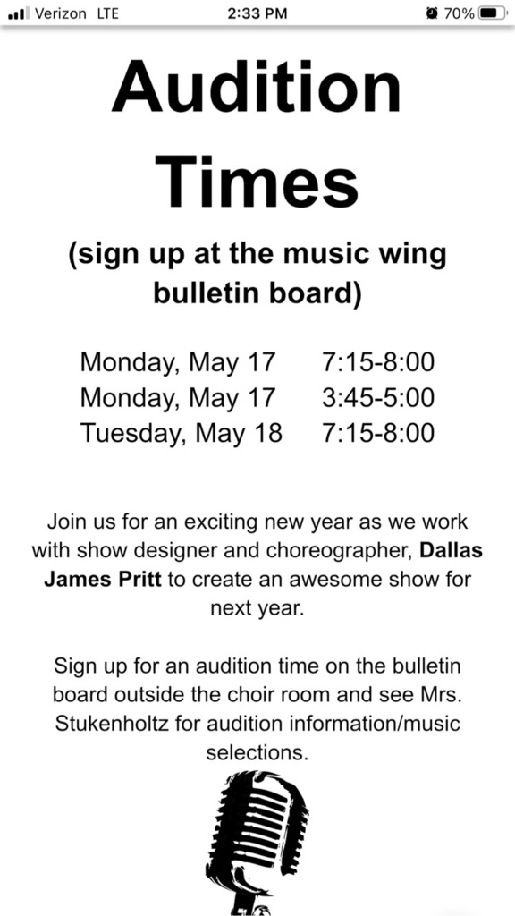Audition times...