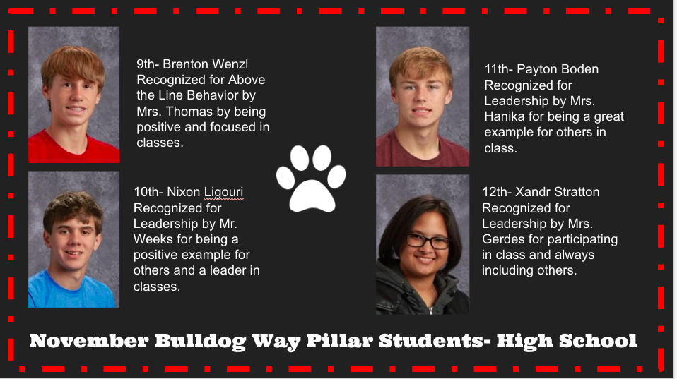 High School Bulldog Way Pillar Winners